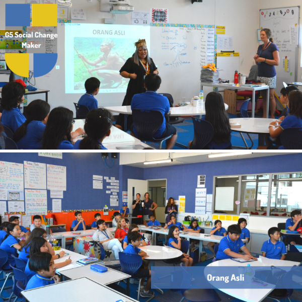 Ms Siti Kasim speaking to elementary kids