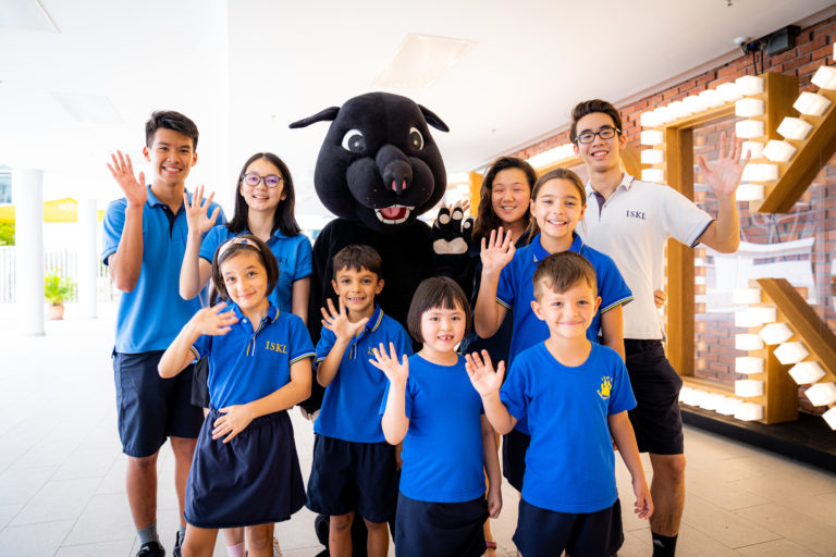 ISKL Panther Mascot and Students