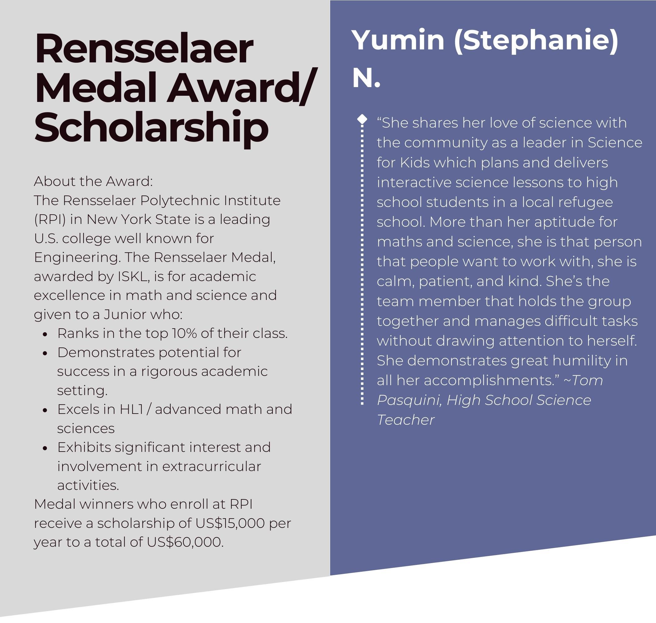 Rensselaer Medal Award/Scholarship Recipients