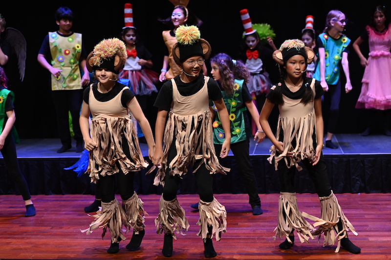 Elementary students dancing during Seussical Kids